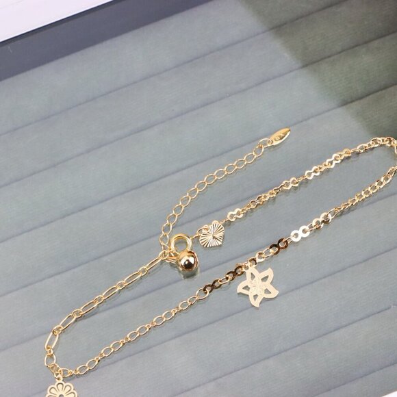 "Delicate Rose Gold Anklet with Cute Flower and Star Charms, XPAL1052 - Picture 10 of 12